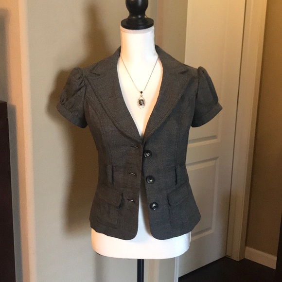 BCX Back Lined Short Sleeve Blazer-Grey 3 Button - Picture 2 of 8